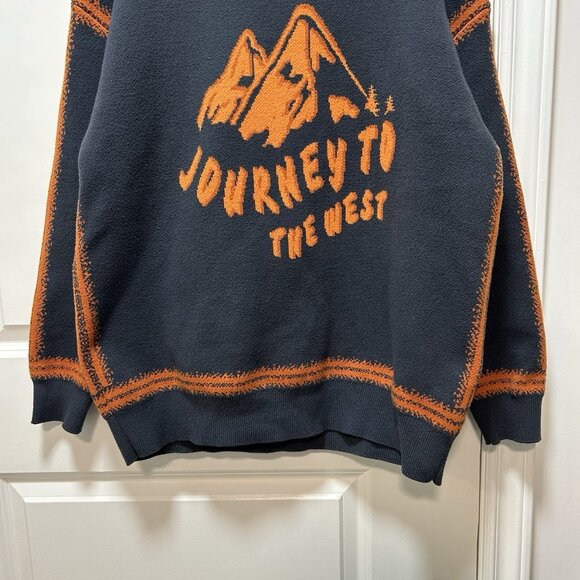 Vintage Kama Men Sweater Retro Crew Neck 80s Graphic Pullover Blue Orange Medium - Picture 5 of 11